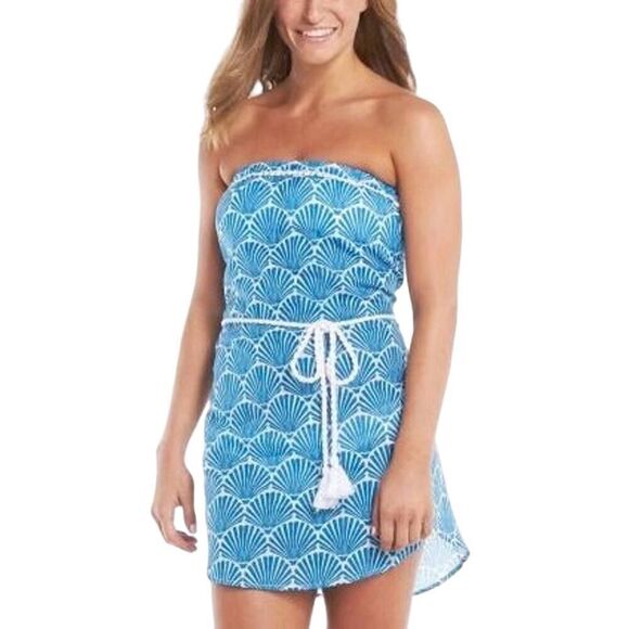 Mud Pie Other - Mud Pie Allison Strapless Cover-Up Dress Blue Fanshell Size L Summer Beachwear